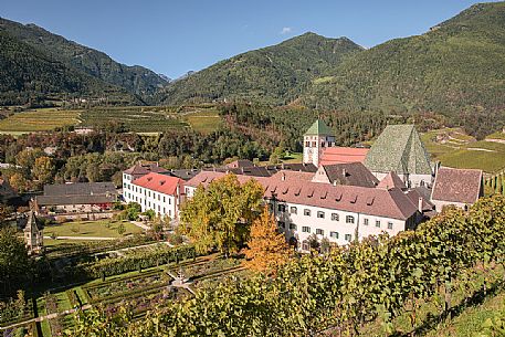 Overview of Abbey of Novacella or Neustift, one of the most prestigious abbeys in the Alps, Varna, Isarco valley, Trentino Alto Adige, Italy, Europe