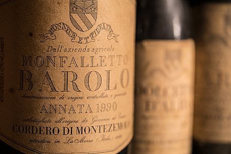 Bottles of Barolo wine from the historic winery Cordero di Montezemolo in the municipality of La Morra, Langhe, Unesco World Heritage, Piedmont, Italy, Europe Bottles of Barolo wine from the historic winery Cordero di Montezemolo in the municipality of La Morra, Langhe, Unesco World Heritage, Piedmont, Italy, Europe