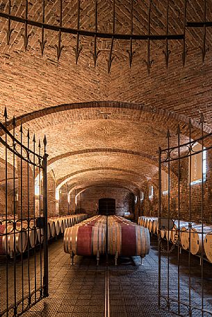 Entrance of wine cellar of the historic winery Ceretto - Tenuta Monsordo Bernardina in Alba village, Langhe, Unesco world heritage, Piedmont, Italy, Europe