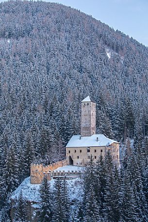 The Monguelfo castle in winter time, Pusteria valley, Trentino Alto Adige, Italy, Europe