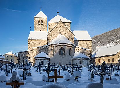 The collegiate church of San Candido and the cemetery, Pusteria valley, Trentino Alto Adige, Italy