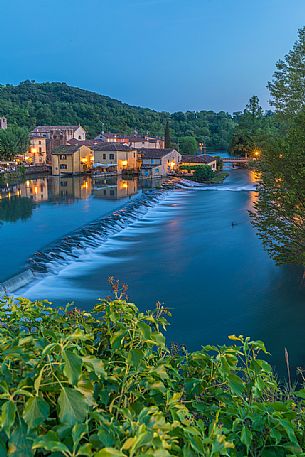 The picturesque town of Borghetto at twilight, Valeggio sul Mincio, Veneto, Italy, Europe The picturesque town of Borghetto at twilight, Valeggio sul Mincio, Veneto, Italy, Europe