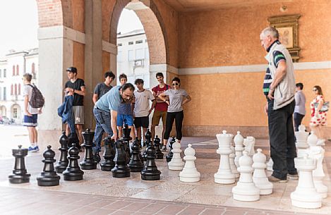 Chess game in the Piazza degli Scacchi square, Marostica village, Veneto, Italy, Europe