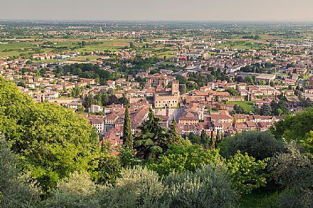 Panoramic view on Marostica village from the Upper Castle or Castello Superiore, Marostica, Vicenza, Veneto, Italy