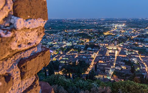 Panorama of Marostica village from the Upper Castle or Castelle Superiore by night, Marostica, Vicenza, Italy