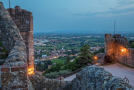 Panorama of Marostica from the Upper Castle or Castello Superiore by night, Marostica, Veneto, Italy