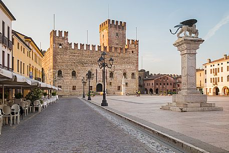 The Piazza degli Scacchi square with the Lower Castle or Castello Inferiore, Marostica, Veneto Italy