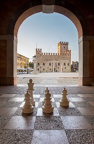 The Piazza degli Scacchi with the Lower Castle or Castello Inferiore, Marostica, Vicenza, Veneto Italy