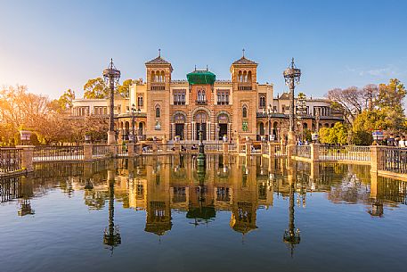 The Real Pavilion or Mudejar Pavilion, Plaza de America, Maria Luisa Park, Seville, Spain, Europe