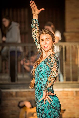 Flamenco dance outdoors in the Plaza de Espana, Seville, Spain, Europe