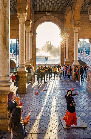 Flamenco dance outdoors in the Plaza de Espana, Seville, Spain, Europe