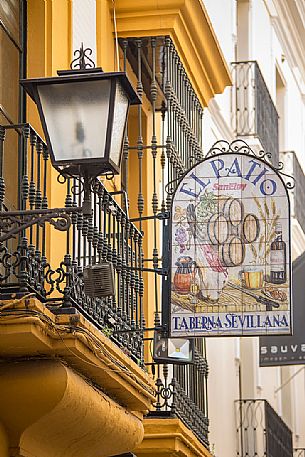 Typical ceramic and tile signboard along the streets of Seville, Andalusia, Spain, Europe