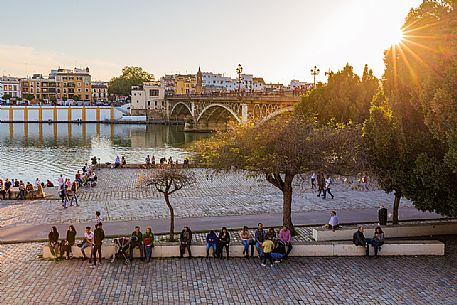 The district of Triana, on the western bank of the Guadalquivir river, is famous for the production of azulejos and ceramics, Seville, Andalusia, Spain, Europe The district of Triana, on the western bank of the Guadalquivir river, is famous for the production of azulejos and ceramics, Seville, Andalusia, Spain, Europe