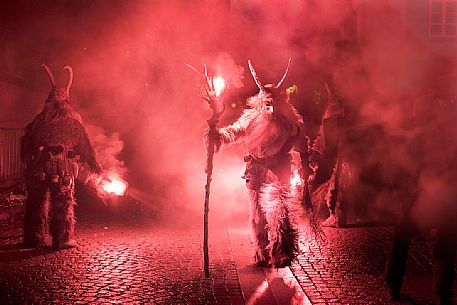 The Krampus festival in Dobbiaco village, Pusteria valley, dolomites, Trentino Alto Adige, Italy