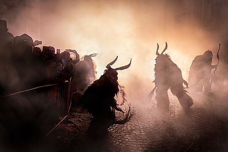 The Krampus festival in Dobbiaco village, Pusteria valley, dolomites, Trentino Alto Adige, Italy