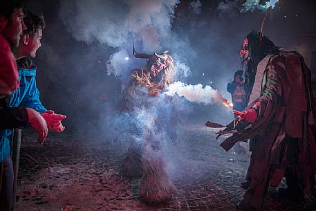 The Krampus festival in Dobbiaco village, Pusteria valley, dolomites, Trentino Alto Adige, Italy