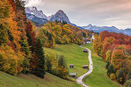 A picturesque village in autumnal clothing along the Romantische Strae,romantic road, Bayern, Germany