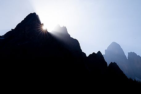 Silhouette of Pale di San Martino mountain group, San Martino di Castrozza, Trentino Alto Adige, Italy, Europe
