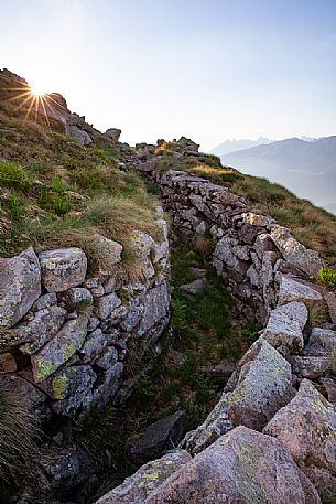 Trenches of World War nearby Rolle Pass, San Martino di Castrozza, dolomites, Trentino Alto Adige, Italy, Europe Trenches of World War nearby Rolle Pass, San Martino di Castrozza, dolomites, Trentino Alto Adige, Italy, Europe