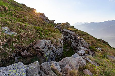 Trenches of World War nearby Rolle Pass, San Martino di Castrozza, dolomites, Trentino Alto Adige, Italy, Europe Trenches of World War nearby Rolle Pass, San Martino di Castrozza, dolomites, Trentino Alto Adige, Italy, Europe