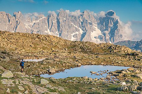 Juribrutto lakes with Pale di San Martino mountain group, San Martino di Castrozza, dolomites, Trentino Alto Adige, Italy, Europe