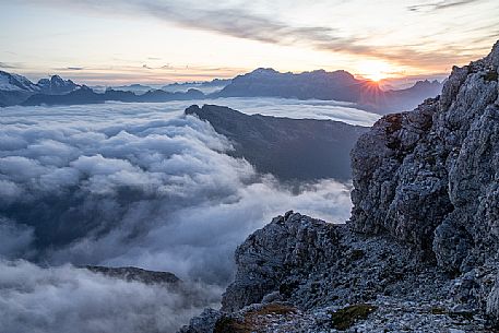 Clouds wrap around the landscape nearby Lagazuoi Refuge, Cortina d'Ampezzo, dolomites, Veneto, Italy, Europe Clouds wrap around the landscape nearby Lagazuoi Refuge, Cortina d'Ampezzo, dolomites, Veneto, Italy, Europe