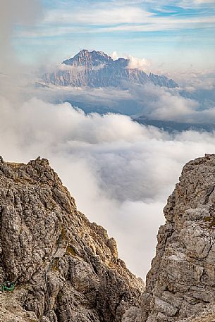 Glimpse on the Civetta peak from Lagazuoi mount, Cortina d'Ampezzo, Veneto, Italy, Europe
