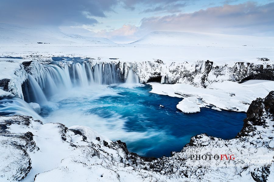 Godafoss waterfalls are a real jewel. During the winter the water colour gets more intense.