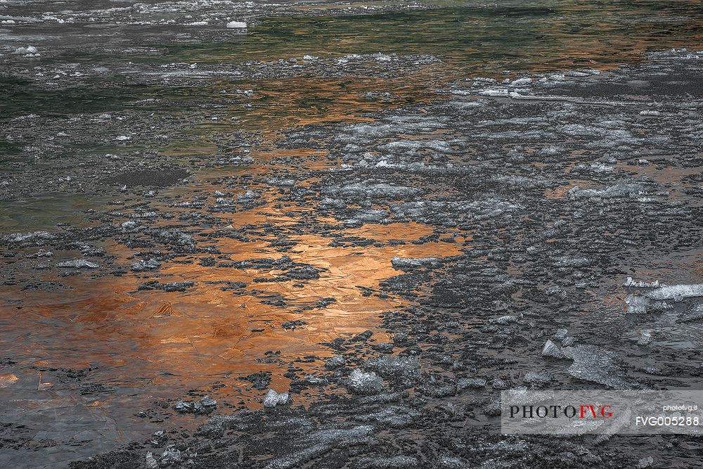Reflections and icy texture at Bow lake