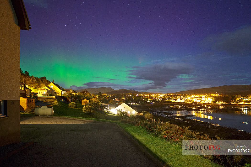This is a very rare natural moment. The Northern Light above Portree