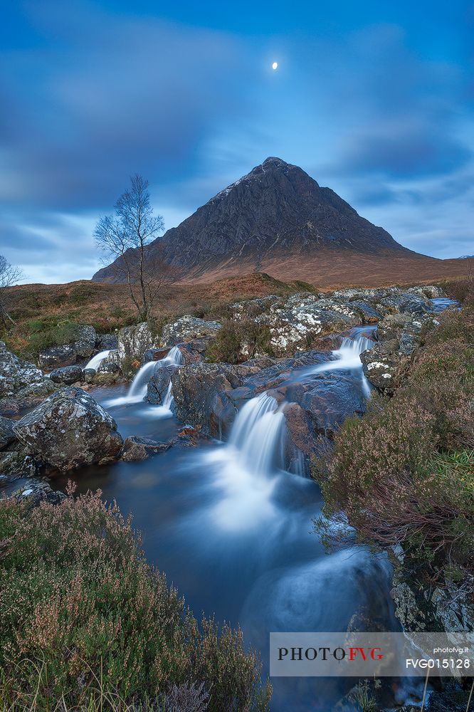 Blue hour and moonlight early in the morning at Buachaille