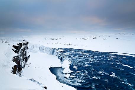 A picture of dettifoss during a cold morning