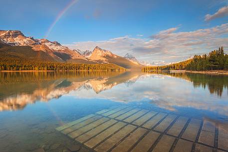 Rainbow reflection at  Maligne Lake 
