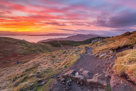 The sky is on fire during the sunrise at Trotternish Hills