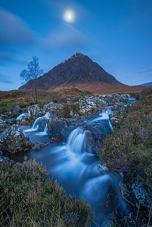 Blue hour and moonlight early in the morning at Buachaille