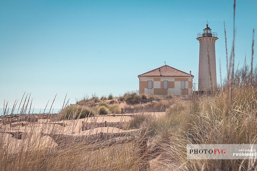 Bibione lighthouse from the beach, Adriatic coast, Bibione, Veneto, Italy, Europe
