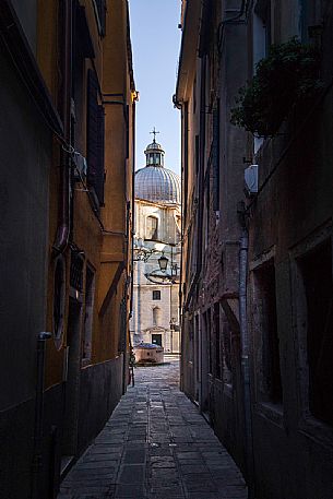 San Geremia church from a typical venetian alley, Venice, Veneto, Italy, Europe