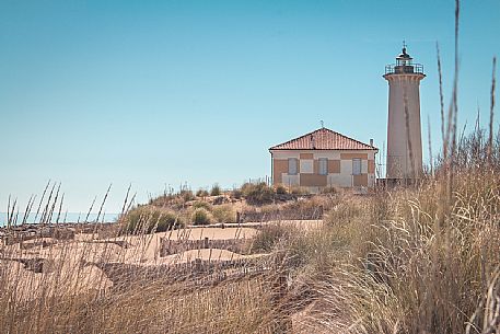 Bibione lighthouse from the beach, Adriatic coast, Bibione, Veneto, Italy, Europe