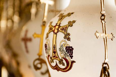 Detail of oil lamps indise the Church of the Holy Sepulchre in Jerusalem, Israel