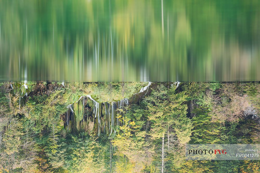 A abstract vision of the forest and lakes in the Plitvice national park, colors of autumn gives some kind of magic mood in the forest, Dalmatia, Croatia, Europe