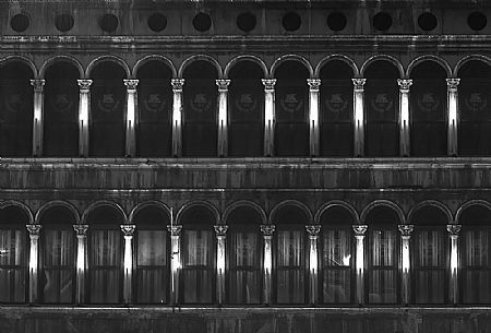 Detail of the arcades of the facade on Piazza San Marco, Saint Mark square in Venice, Veneto, Italy, Europe