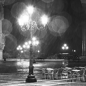 San Marco square e at night under the rain, Venice, Italy