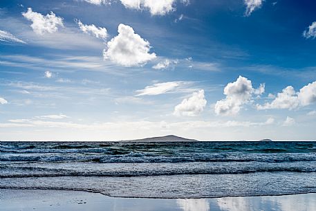 Looking southwest over the ocean near Northton in the Outer Hebrides on the Isle of Harris, Scotland.