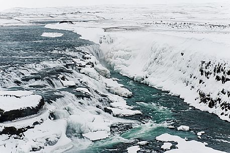 Gullfoss waterfalls in the winter time, Iceland