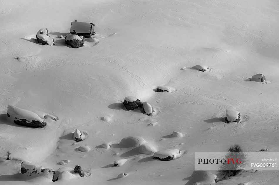 Alpine panorama of snowy canazei