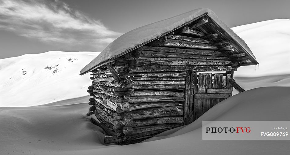 Alpine panorama of snowy canazei