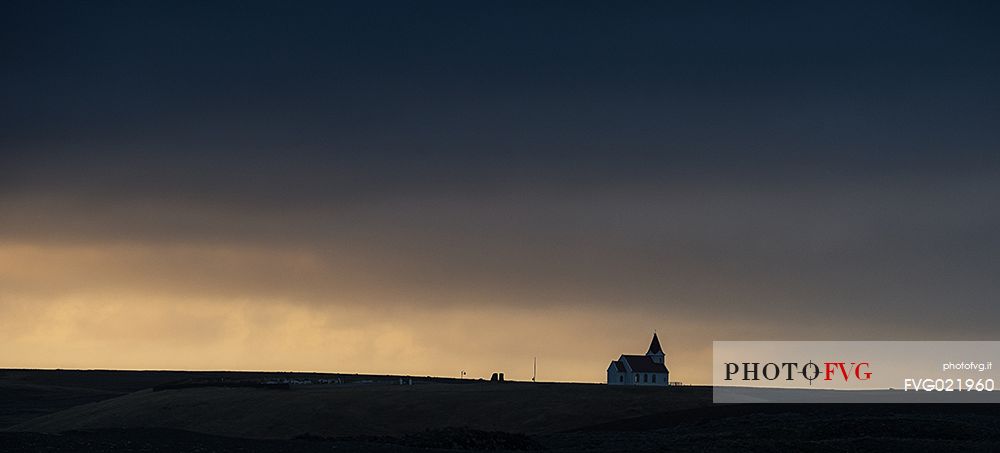Icelandic church at sunset, Hofn, Iceland