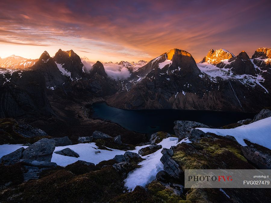 Sunset over Reine, Lofoten Island, Norway