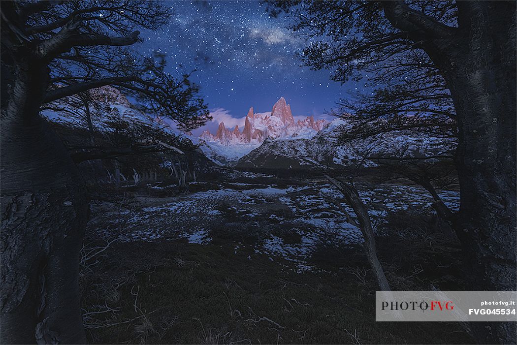 Milky way over Fitz Roy mount, Los Glaciares National Park, Patagonia, Argentina, South America