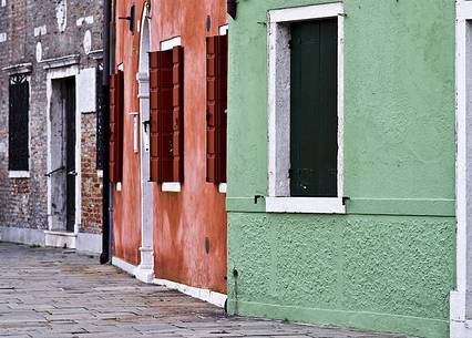 urban colorfull architecture or Burano near Venice, new and old house create a magic atmosphere